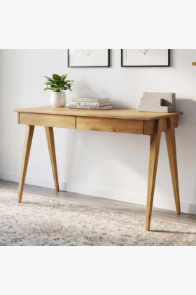 Tölgyfa PC íróasztal két fiókkal, természetes olajkezelt felület